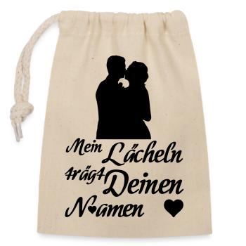 Liebe, Geschenk, Paar, verliebt, Ehe, Hochzeit - Verschließbarer Geschenkbeutel aus Baumwolle (14x20cm) - Natur - Vorne