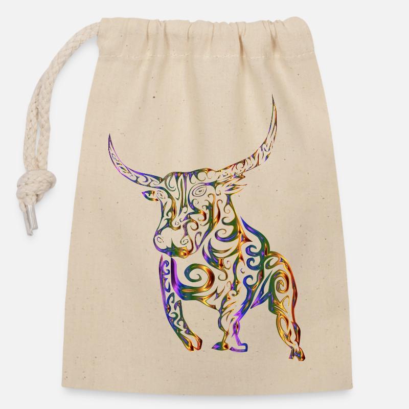 Stier - Verschließbarer Geschenkbeutel aus Baumwolle (14x20cm) - Natur