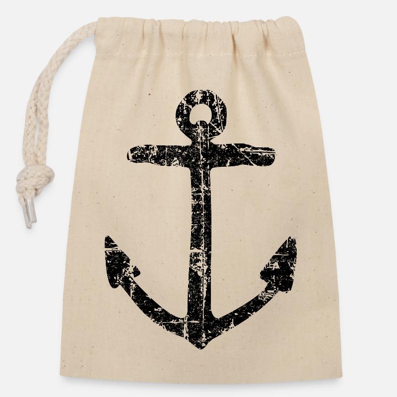 Ancre (Noire) - Sac cadeau en coton avec cordon (14 x 20 cm) - nature