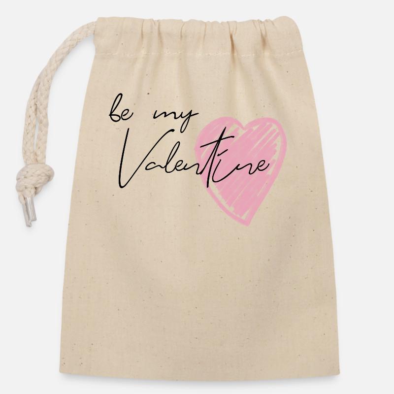 Be my valentine - Verschließbarer Geschenkbeutel aus Baumwolle (14x20cm) - Natur