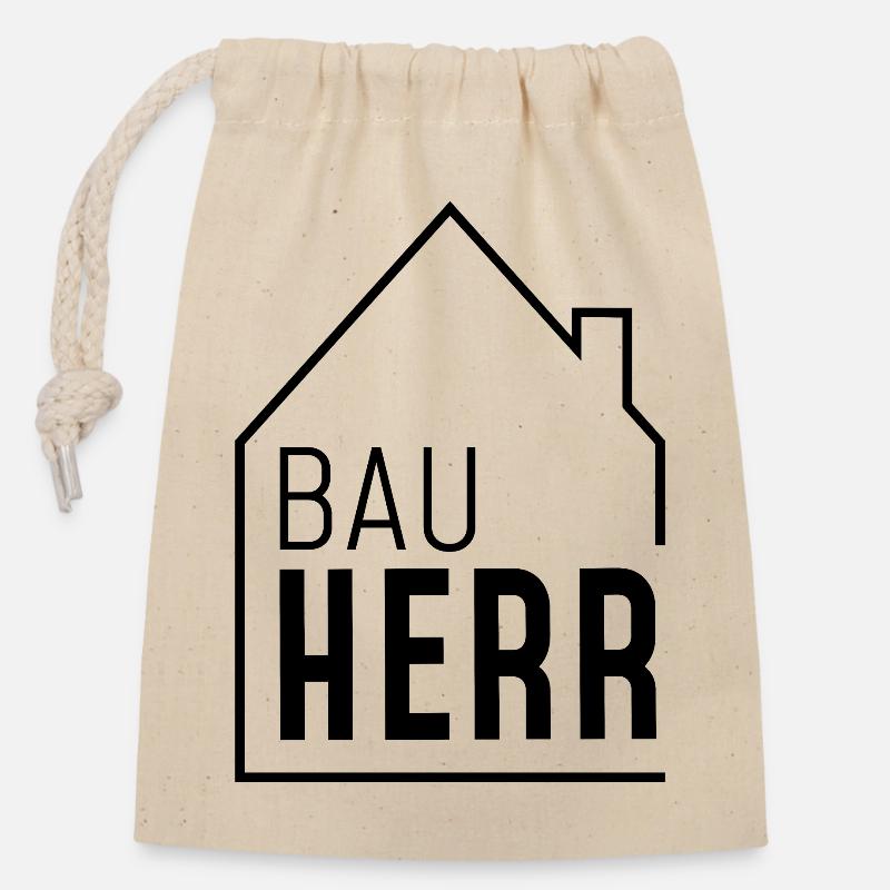 Bauherr mit Haus - Verschließbarer Geschenkbeutel aus Baumwolle (14x20cm) - Natur