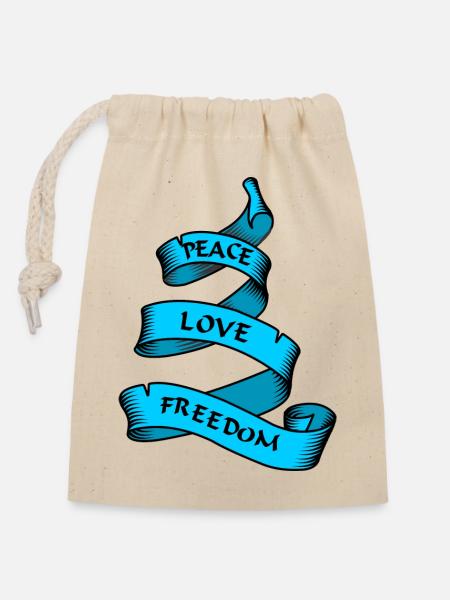 Frieden Liebe Freiheit blau - Verschließbarer Geschenkbeutel aus Baumwolle (14x20cm) - Natur