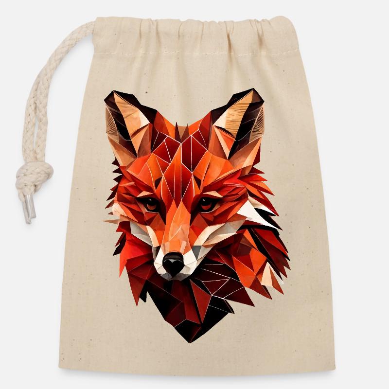 Stilisierter Fuchs, geometrisch - Verschließbarer Geschenkbeutel aus Baumwolle (14x20cm) - Natur