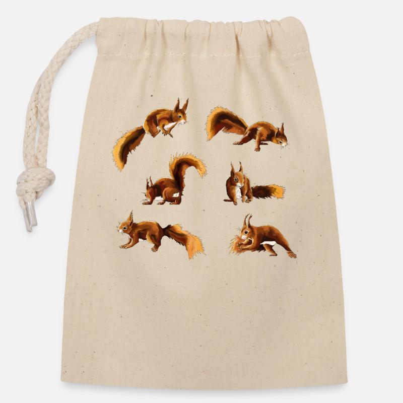 Écureuil - Sac cadeau en coton avec cordon (14 x 20 cm) - nature