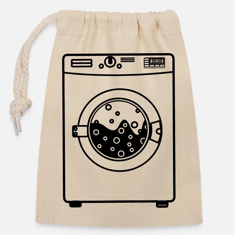 Machine à laver - Sac cadeau en coton avec cordon (14 x 20 cm) - nature