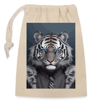 Black and grey royal tiger head with blue eyes - Closable cotton gift bag (14x20cm) - nature - Front