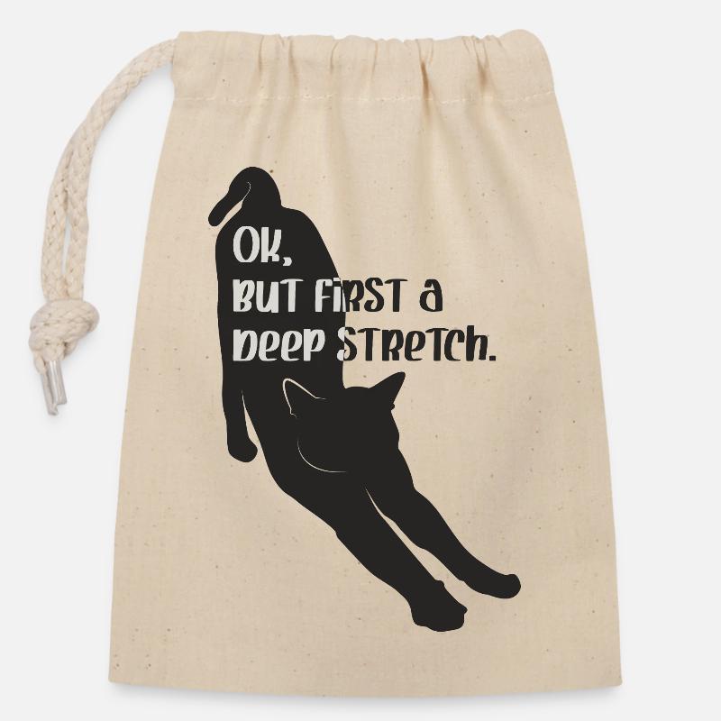 Cat Yoga "deep stretch" - Closable cotton gift bag (14x20cm) - nature