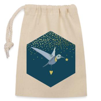 Oiseau étoilé - Sac cadeau en coton avec cordon (14 x 20 cm) - nature - Devant