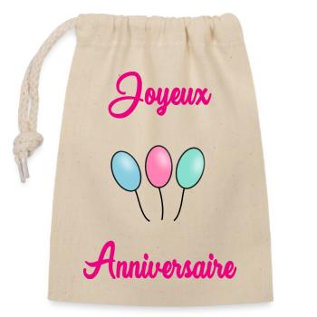 JOYEUX ANNIVERSAIRE - Sac cadeau en coton avec cordon (14 x 20 cm) - nature - Devant