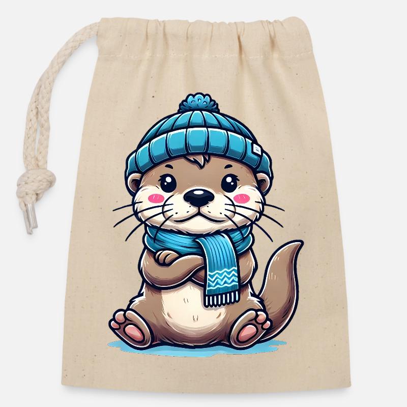 Loutre mignonne - Sac cadeau en coton avec cordon (14 x 20 cm) - nature