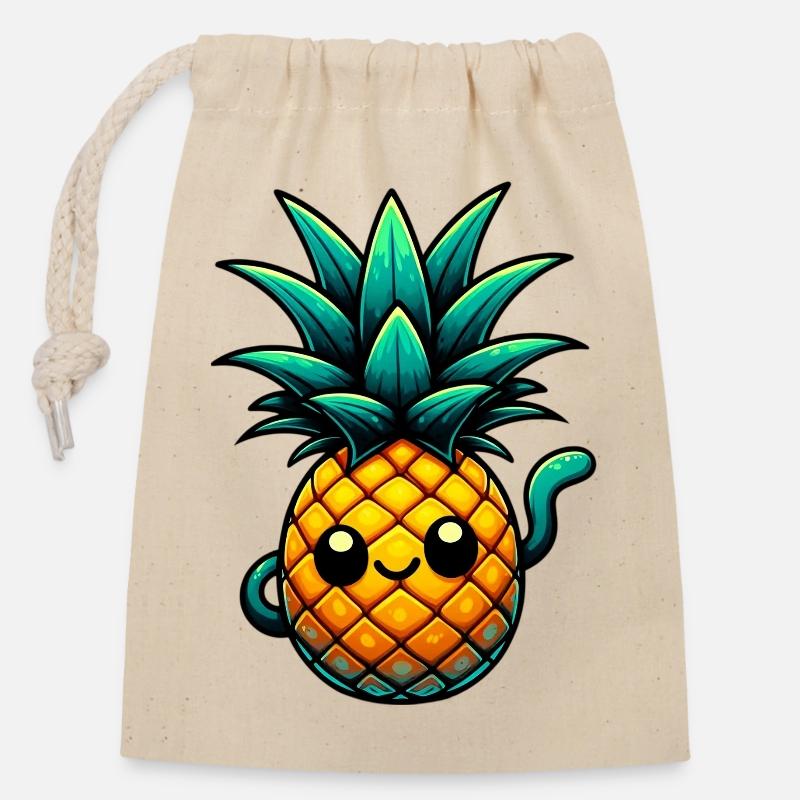 Ananas - Sac cadeau en coton avec cordon (14 x 20 cm) - nature