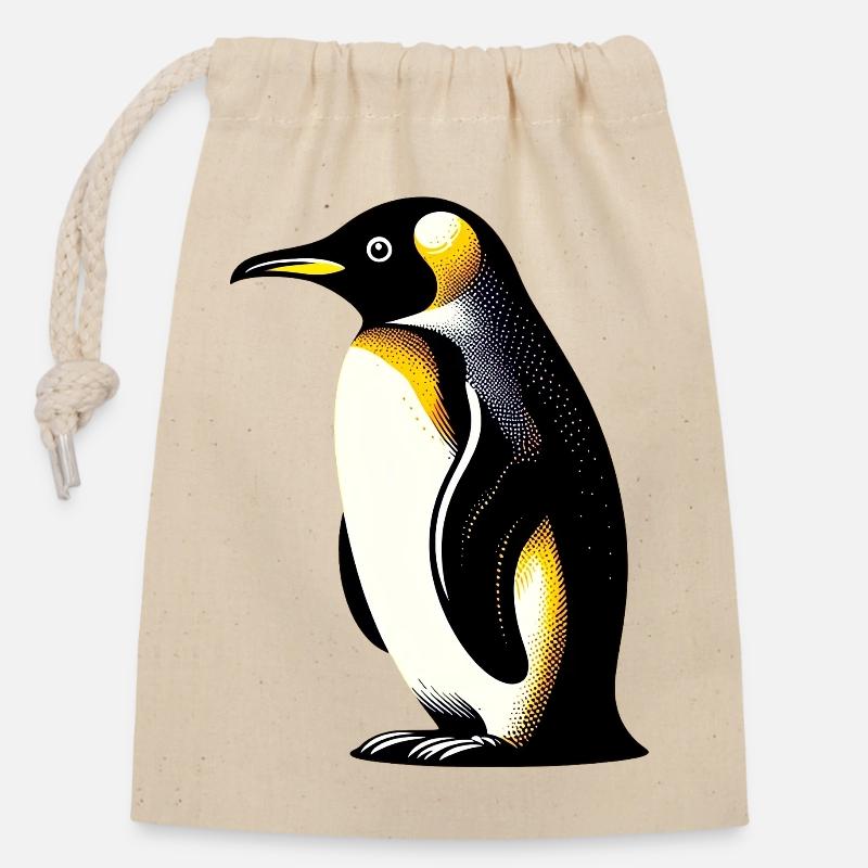 Pinguin - Verschließbarer Geschenkbeutel aus Baumwolle (14x20cm) - Natur