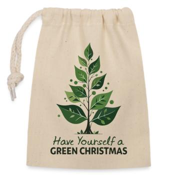 Sapin de Noël vert écologique - Sac cadeau en coton avec cordon (14 x 20 cm) - nature - Devant
