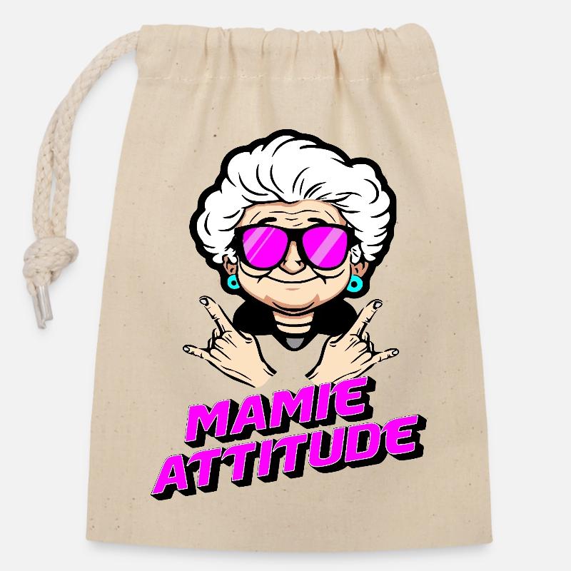 Mamie attitude - Sac cadeau en coton avec cordon (14 x 20 cm) - nature
