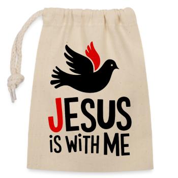 Jésus est avec moi - Sac cadeau en coton avec cordon (14 x 20 cm) - nature - Devant