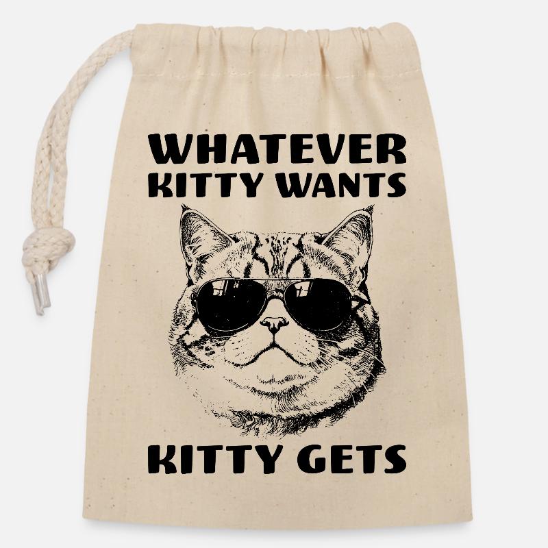 Chat avec de l’attitude Tout ce que Kitty veut, Kitty obtient - Sac cadeau en coton avec cordon (14 x 20 cm) - nature