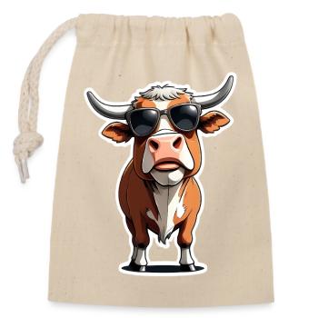 Casual cow with sunglasses - Closable cotton gift bag (14x20cm) - nature - Front