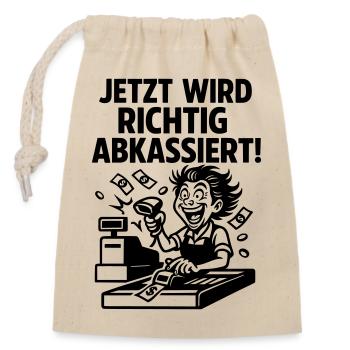 abkassieren Kassiererin Supermarkt - Verschließbarer Geschenkbeutel aus Baumwolle (14x20cm) - Natur - Vorne