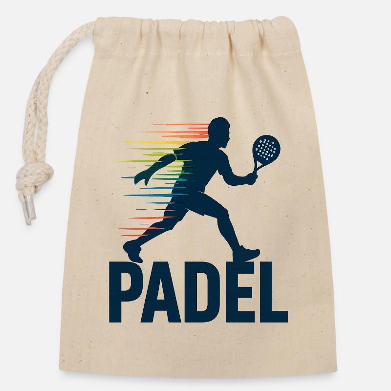 Padel Silhouette im Regenbogen - Verschließbarer Geschenkbeutel aus Baumwolle (14x20cm) - Natur