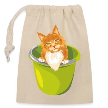 Niedliche rote Katze lugt aus dem Eimer - Verschließbarer Geschenkbeutel aus Baumwolle (14x20cm) - Natur - Vorne