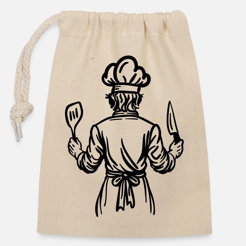 Father’s Kitchen Soul – Chef Line Art Design - Sac cadeau en coton avec cordon (14 x 20 cm) - nature