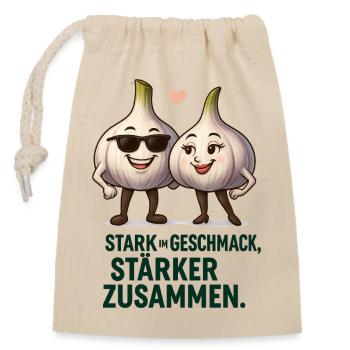 Duo à l’ail : Fort ensemble - Sac cadeau en coton avec cordon (14 x 20 cm) - nature - Devant