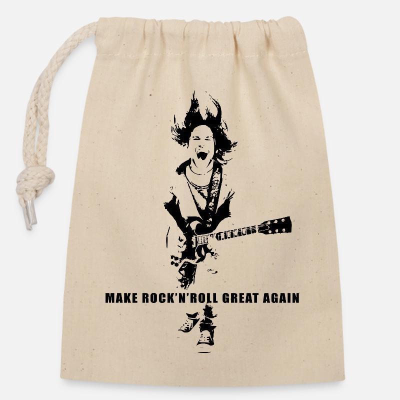 Make Rock'n'Roll Great Again - Sac cadeau en coton avec cordon (14 x 20 cm) - nature