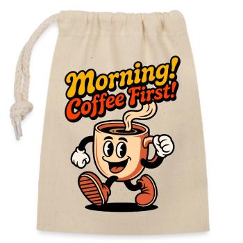 Café du matin d’abord ! - Sac cadeau en coton avec cordon (14 x 20 cm) - nature - Devant