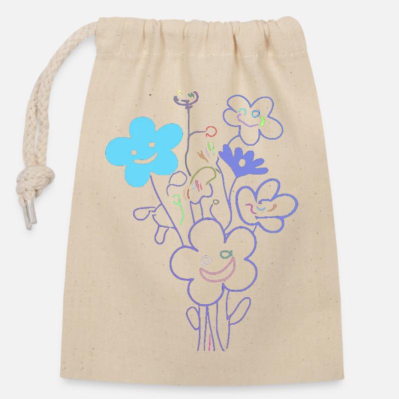 Fröhliche Blumen mit Neonlinien - Verschließbarer Geschenkbeutel aus Baumwolle (14x20cm) - Natur