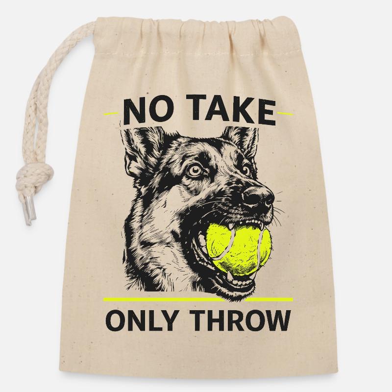 Kein Halt, einfach werfen – Hund - Verschließbarer Geschenkbeutel aus Baumwolle (14x20cm) - Natur