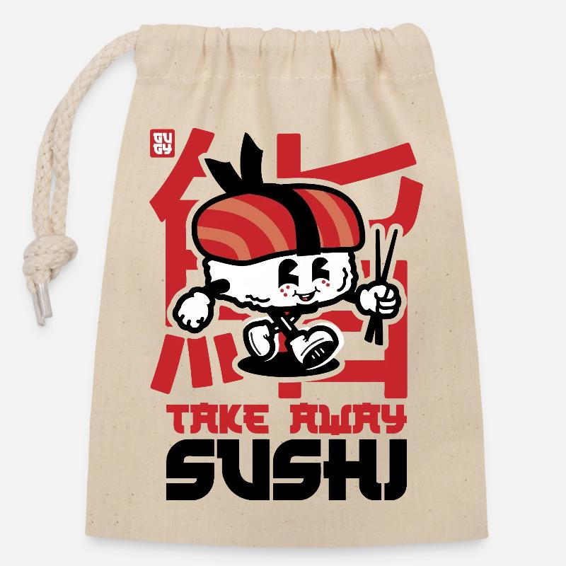 take away sushi - Verschließbarer Geschenkbeutel aus Baumwolle (14x20cm) - Natur
