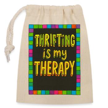 Secondhand-Therapie: Neonfarbener Rand - Verschließbarer Geschenkbeutel aus Baumwolle (14x20cm) - Natur - Vorne