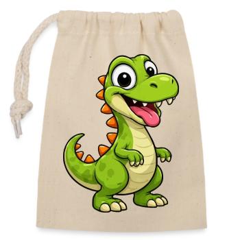 Fröhlicher Dino mit Zacken - Verschließbarer Geschenkbeutel aus Baumwolle (14x20cm) - Natur - Vorne