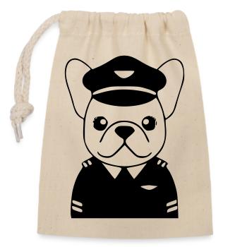 Frenchie Pilot Uniform Schwarz - Verschließbarer Geschenkbeutel aus Baumwolle (14x20cm) - Natur - Vorne