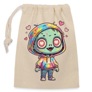 Farbenfroher Zombie im Hoodie - Verschließbarer Geschenkbeutel aus Baumwolle (14x20cm) - Natur - Vorne