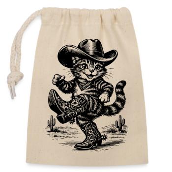 Katzen-Cowboy in Wüste - Verschließbarer Geschenkbeutel aus Baumwolle (14x20cm) - Natur - Vorne