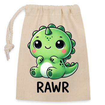 Süßer Dino T-Rex Dinosaurier Cartoon Chibi Roar - Verschließbarer Geschenkbeutel aus Baumwolle (14x20cm) - Natur - Vorne