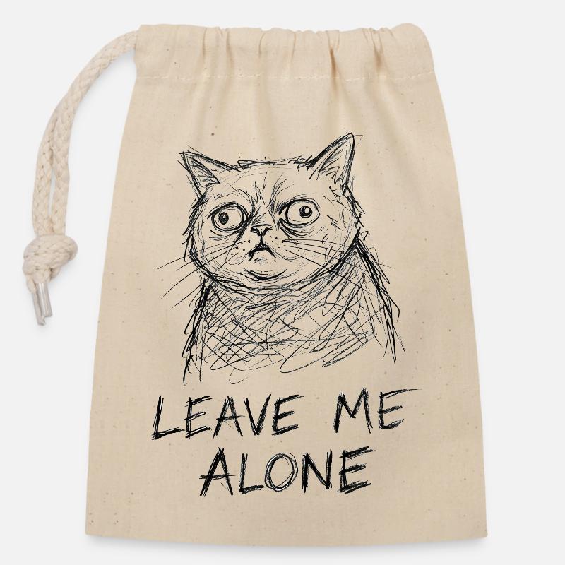 Cat Sketch Leave Me Alone - Closable cotton gift bag (14x20cm) - nature