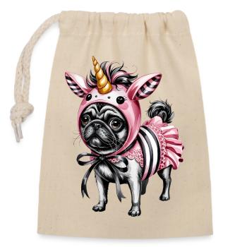Illustration de costume de Pugicorn Carlin licorne - Sac cadeau en coton avec cordon (14 x 20 cm) - nature - Devant