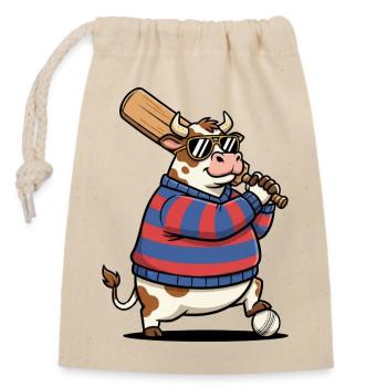 Grillon de vache drôle avec batte et balle - Sac cadeau en coton avec cordon (14 x 20 cm) - nature - Devant