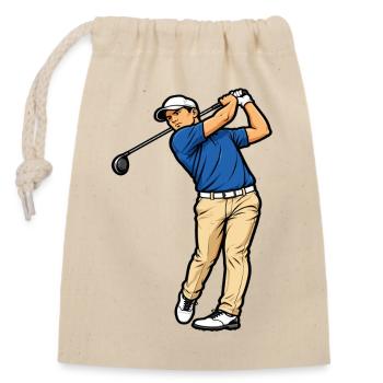 Golfer im Vollschwung, sportlicher Stil - Verschließbarer Geschenkbeutel aus Baumwolle (14x20cm) - Natur - Vorne