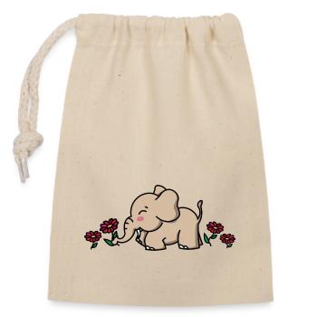 Baby Elephant Gift with Flowers / elephant flower - Closable cotton gift bag (14x20cm) - nature - Front