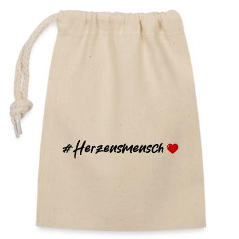 Herzensmensch Herz - Verschließbarer Geschenkbeutel aus Baumwolle (14x20cm) - Natur - Vorne