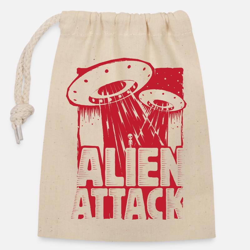 Alien Attack - Verschließbarer Geschenkbeutel aus Baumwolle (14x20cm) - Natur