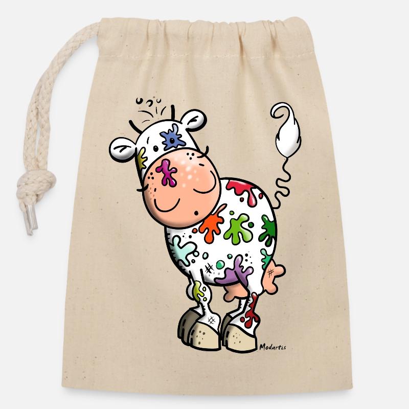 Coloré Vache - Sac cadeau en coton avec cordon (14 x 20 cm) - nature