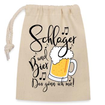 Schlager und Bier Das gönn ich mir  - Verschließbarer Geschenkbeutel aus Baumwolle (14x20cm) - Natur - Vorne
