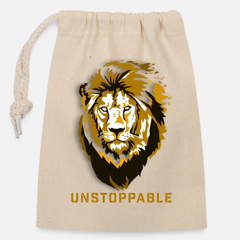 Tête de Lion Imparable - Sac cadeau en coton avec cordon (14 x 20 cm) - nature
