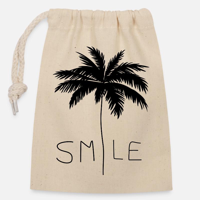 Smile Palm Schwarz - Verschließbarer Geschenkbeutel aus Baumwolle (14x20cm) - Natur