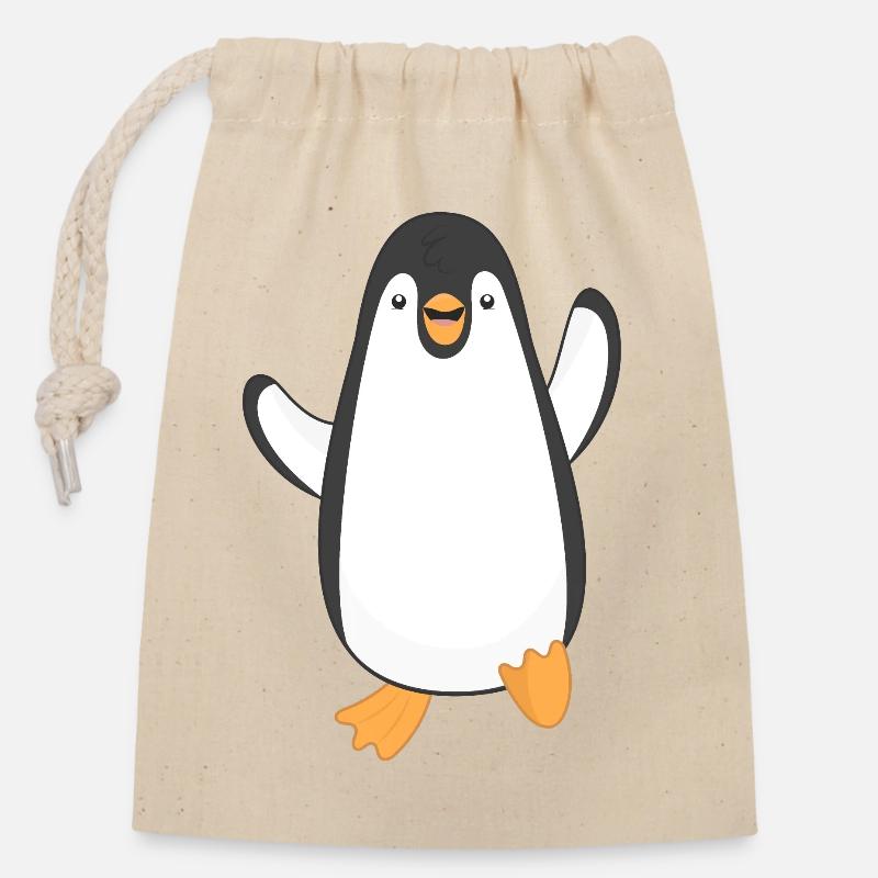 Pinguin Pinguine - Verschließbarer Geschenkbeutel aus Baumwolle (14x20cm) - Natur