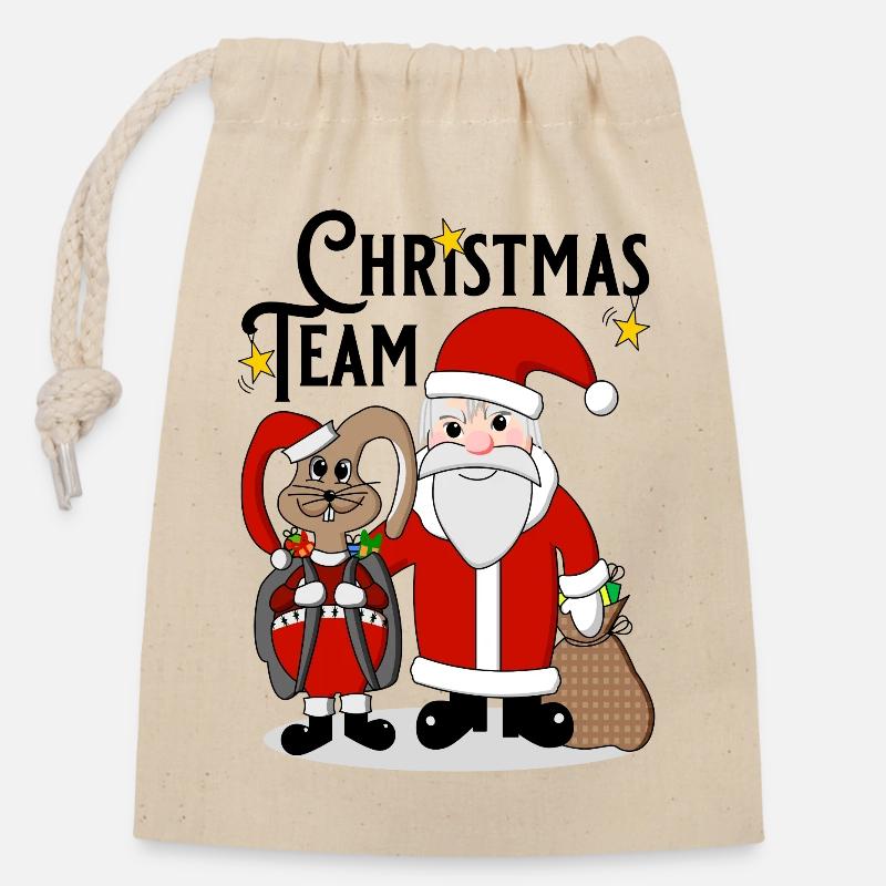 Christmas Team - Verschließbarer Geschenkbeutel aus Baumwolle (14x20cm) - Natur